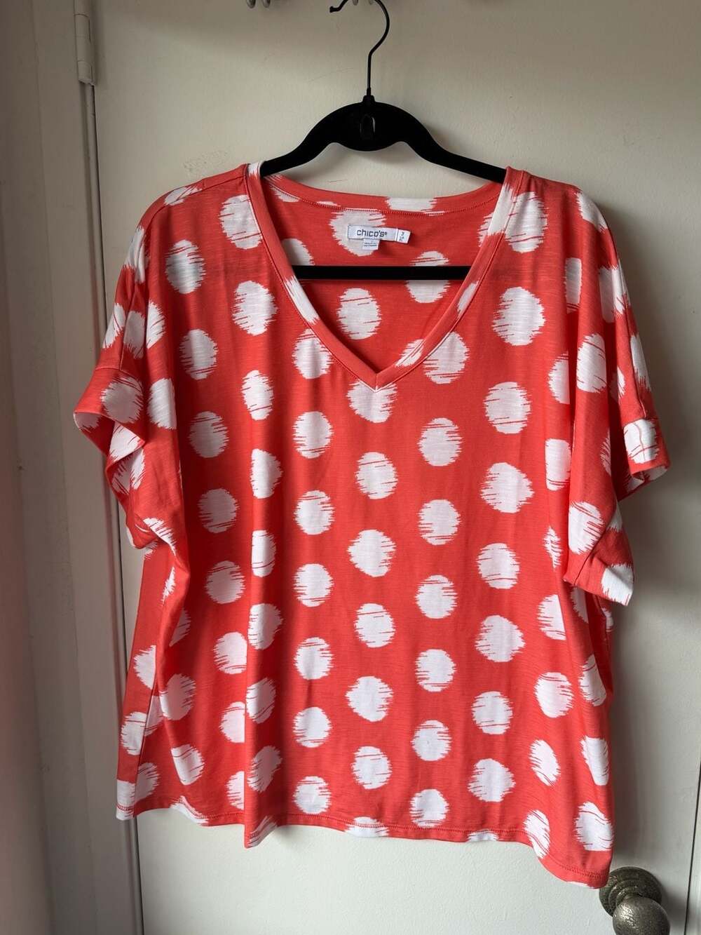 Chico's Polka Dot V-Neck Top Size 3 XL Orange